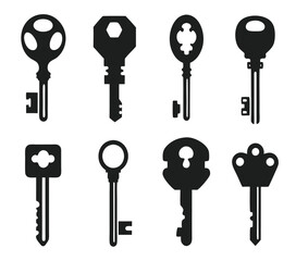 Keys silhouette collection. Key icon