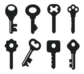 Keys silhouette collection. Key icon