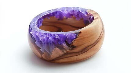 A softlavender wood resin ring, featuring a delicate mix of wood and resin, isolated on a white background