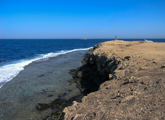 Wide coastal reef of tropical corals, Big Brother Island, Red Sea