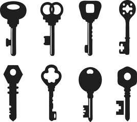 Keys silhouette collection. Key icon