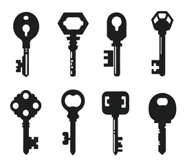 Keys silhouette collection. Key icon