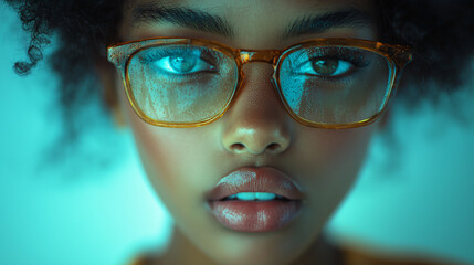 Young African American Woman with Curly Black Hair and Glasses | Portrait of a Confident and Stylish Female