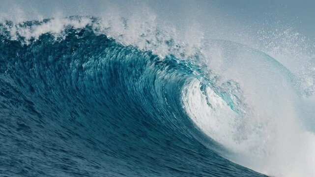 Ocean wave rolls and breaks in the Maldives