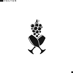 Red wine logo. Isolated wine glasses with grapes on white background