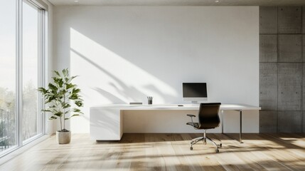 Modern Home Office Workspace with Minimalist Design and Natural Light