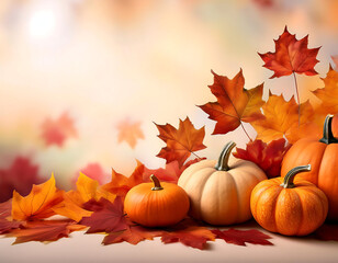  Autumn maple leaves and pumpkins, with orange, red, and yellow fall colors, perfect for Tha_1(124)