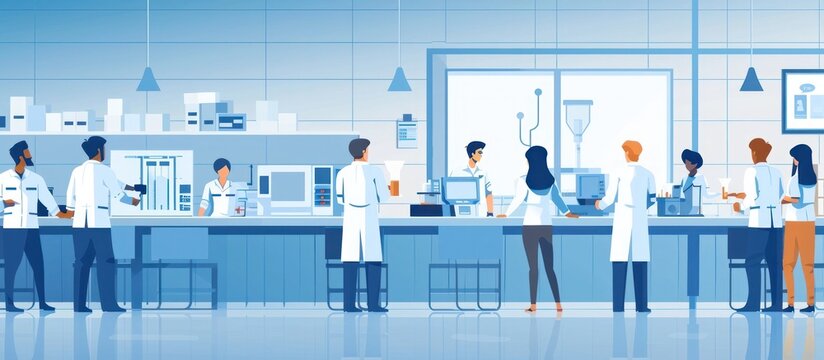 Team of scientists collaborating in a modern well equipped laboratory conducting scientific research and experiments on chemistry biology