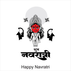 Happy Navratri festival celebration poster or banner design, illustration of Goddess Durga Maa