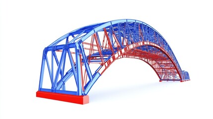 Obraz premium 3D model of a blue and red arch bridge.