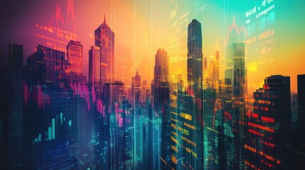 Fototapeta premium Cityscape with Stock Market Data