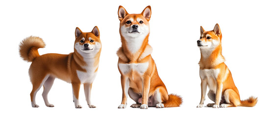 Fototapeta premium Shiba inu Dogs Standing and Sitting Isolated on Transparent Background, Cut Out, Collection Pet