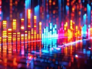 Abstract colorful neon lights create a futuristic cityscape.