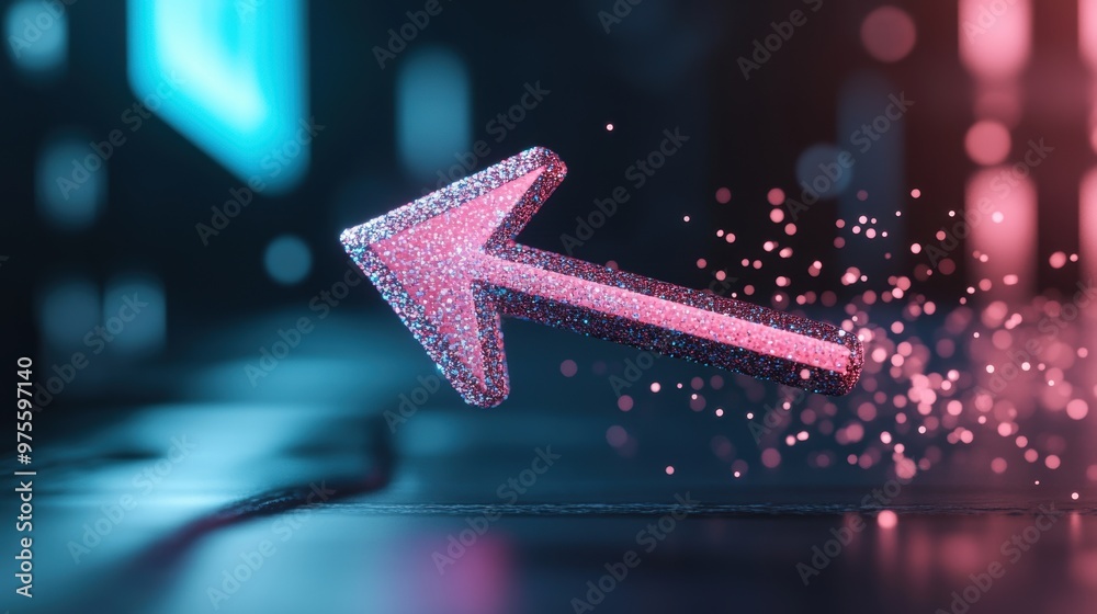 Poster a 3d arrow pointing towards a computer screen, representing digital navigation and the flow of infor
