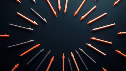 Fototapeta premium A set of dashed arrows forming a network pattern, symbolizing interconnectedness and relationships, on a dark background.