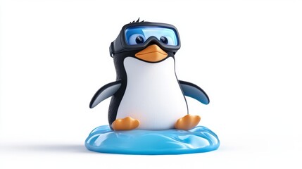 Obraz premium Cute Cartoon Penguin Wearing Goggles Sitting on Ice Floe