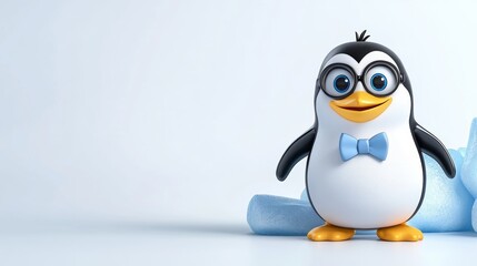 Obraz premium Cute Penguin in Glasses with Bow Tie on Ice