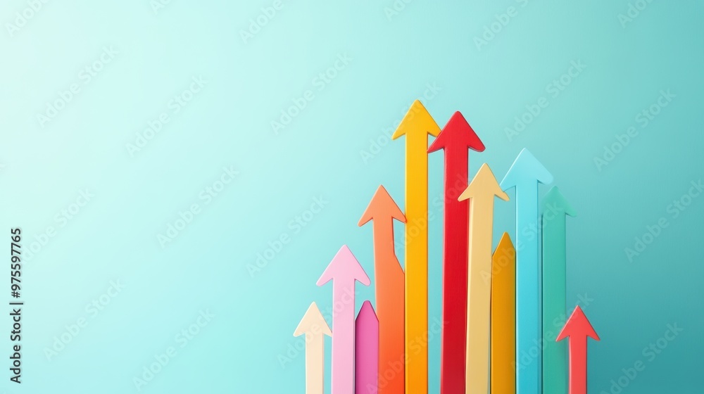 Poster a set of arrows, each pointing higher than the previous one, showcasing continuous progress and deve