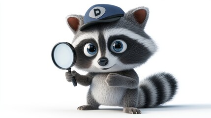 Obraz premium Cute Raccoon Detective with Magnifying Glass