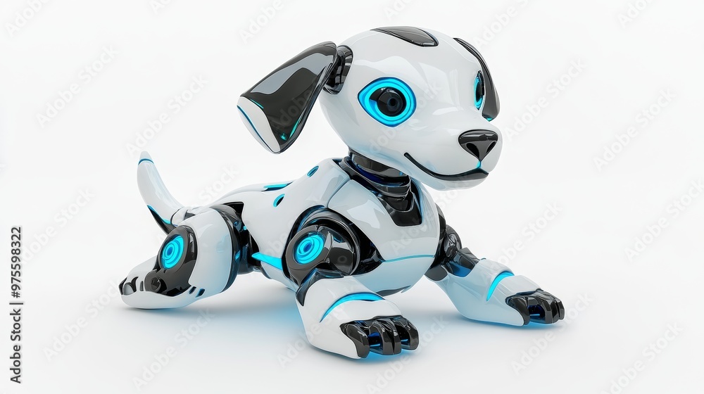 Wall mural futuristic robot dog with blue lights 3d render