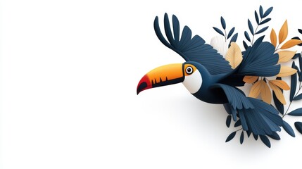 A colorful toucan soaring amid vibrant leaves, perfect for nature lovers and wildlife enthusiasts seeking a unique touch.