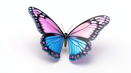 Pink and Blue Glitter Butterfly on White Background