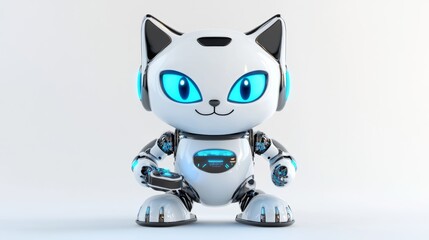 Cute White Cat Robot Holding Controller