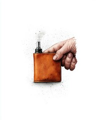 Obraz premium A hand holding a stylish leather vape case, showcasing modern vaping culture with a sleek design and detailed texture.