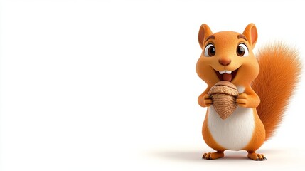Fototapeta premium Cute Cartoon Squirrel Holding Acorn