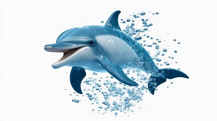 Obraz premium Dolphin Jumping Out of Water with Bubbles Isolated on White Background
