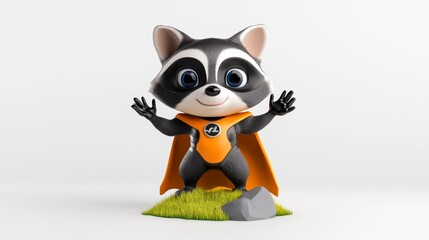 Fototapeta premium Cute Raccoon Superhero Cartoon Character