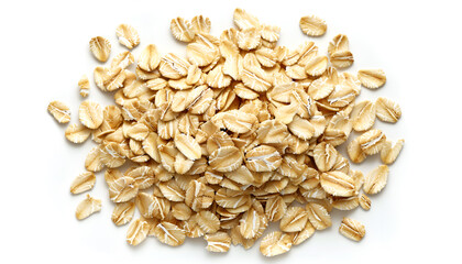 oat flakes isolated on white background. Top view