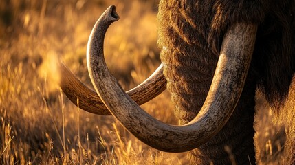 Close-up view of an elephant's tusk amidst golden grass, highlighting the beauty of wildlife.