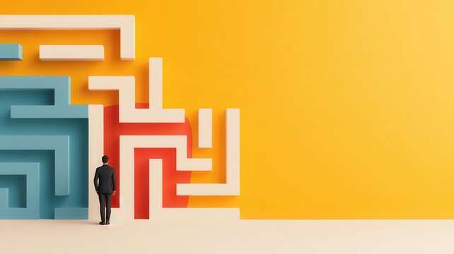 Creative business concept presented as a maze with different paths leading to success, strategy, problemsolving in business