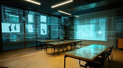 Holographic technology in education, featuring interactive 3D models used in classrooms to enhance learning and visualization.