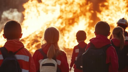 Fire safety education in schools, teaching children the importance of fire prevention and emergency response.
