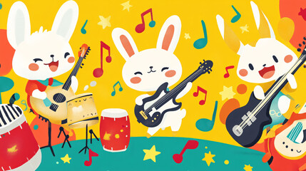 Naklejka premium Cute Bunnies Playing Music