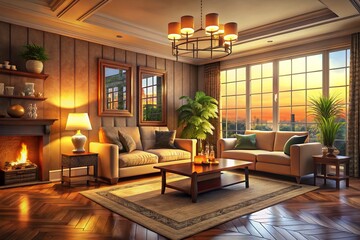 Softly glowing lights create a cozy atmosphere, infusing the space with a sense of warmth and relaxation, perfect for unwinding and calming the mind.