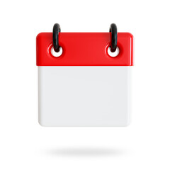 blank red and white calendar icon isolated on white background, 3d render