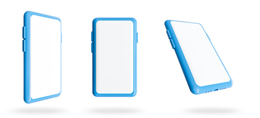 empty blue smart phone, cell phone, mobile, isolated on white background,cartoon style, 3d render