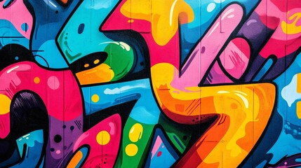 Naklejka premium Vibrant Graffiti Art Mural Display with Urban Motifs and Copy Space for Designers and Creatives