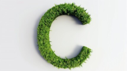 An artistic representation of the letter C made from densely packed green grass, with a three-dimensional look against a plain white backdrop.