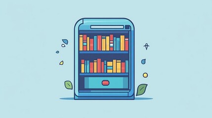 Blue Bookshelf with Colorful Books Illustration