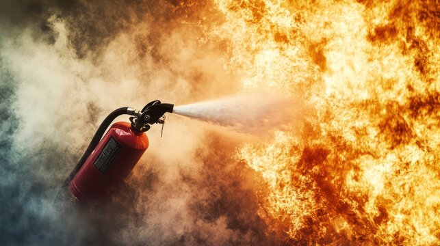 A fire extinguisher being used to put out a fire, symbolizing safety and emergency preparedness.