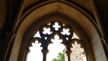 Fototapeta premium Intricate Gothic archway with aged stone carvings