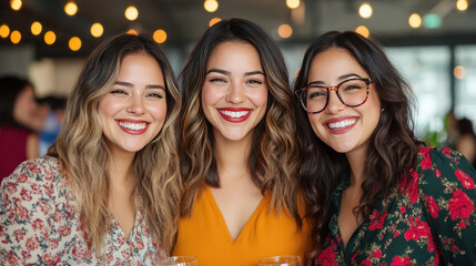 Obraz premium The portrait captures women entrepreneurs at a business event, exchanging advice and support for their ventures.