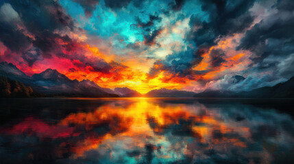 The sky is ablaze with the final light of the day, reflecting on the water below in a stunning display.