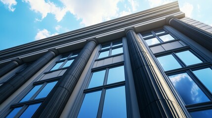Architecture grey cement concrete high wall exterior modern building with blue sky