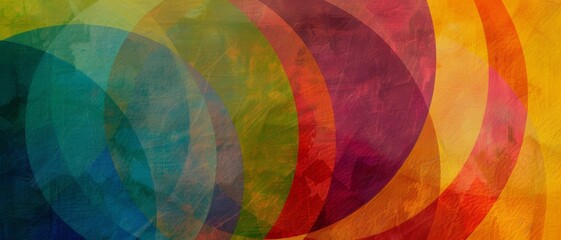 Obraz premium A captivating abstract painting with overlapping circles in vibrant hues of red, orange, yellow, blue, and green, creating a dynamic and colorful visual feast.