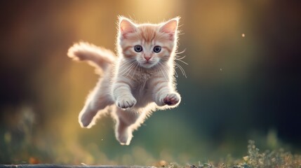 Obraz premium Adorable Kitten Leaping Through the Air